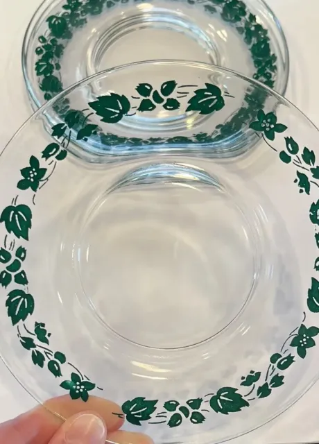 Lot Of 6 Vtg PYREX Clear, Forest Green Gooseberry 6.25” Snack/Dessert Plates