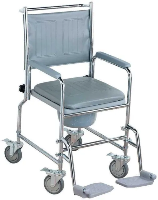 Mobility Aid Wheeled Commode Adjustable Toilet Chair with Padded Seat Durable