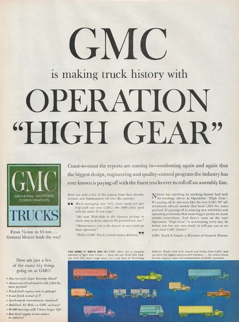 1959 GMC Trucks Operation High Gear Making Truck History Vintage Print Ad L16