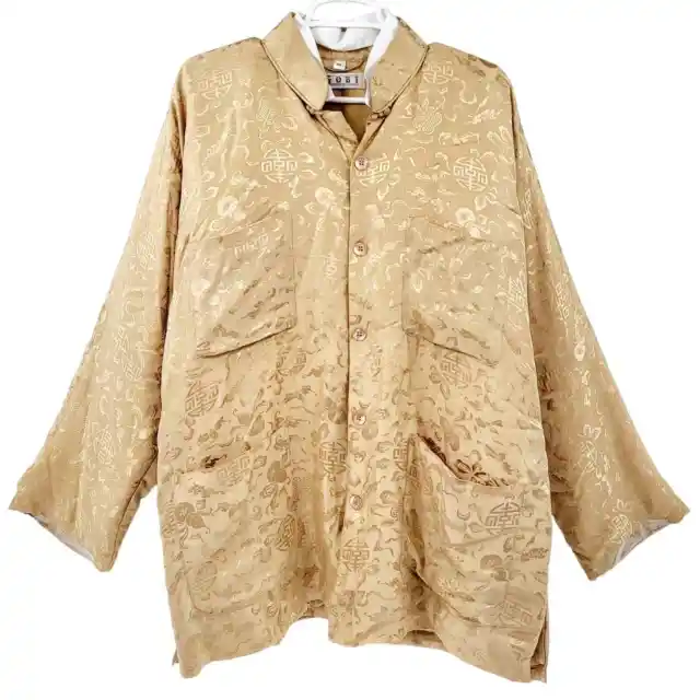 Gobi Pure 100% Silk Golden Button Front Traditional Jacket Plus Size 2XL
