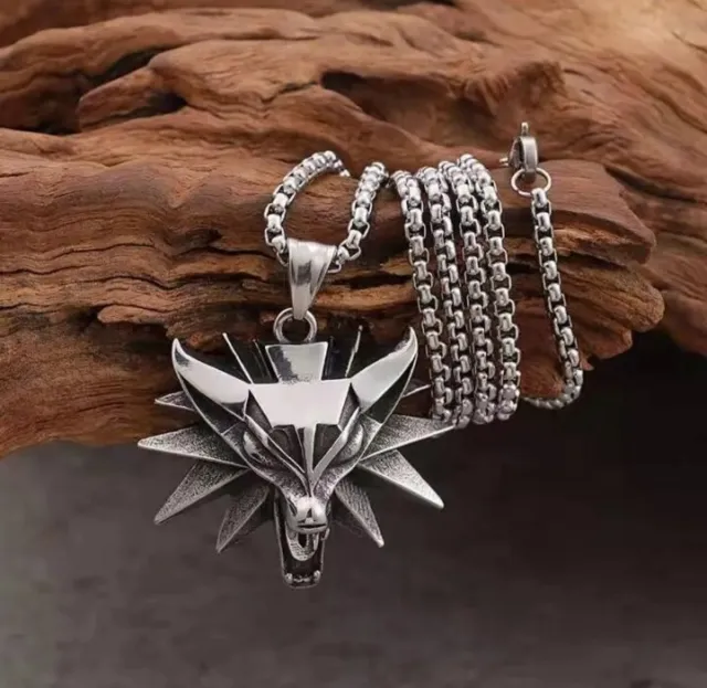 Ciondolo The Witcher Medallion Argento Cosplay Collana Lupo Geralt Di Rivia 3