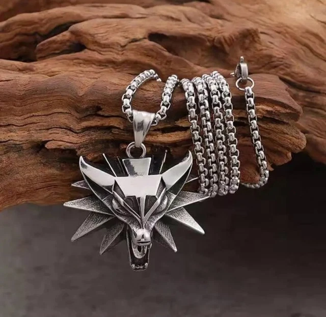 Ciondolo The Witcher Medallion Argento Cosplay Collana Lupo Geralt Di Rivia 3
