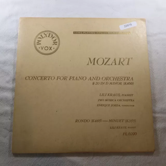 Lili Kraus Mozart Concerto For Piano   Record Album Vinyl LP