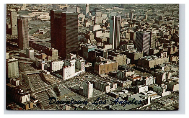 Postcard CA Harbor Freeway City Skyscrapers Aerial View Los Angeles California