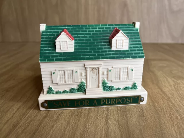 Vintage Chicago Thrift Etching Corp Coin Bank House Save For A Purpose No Key