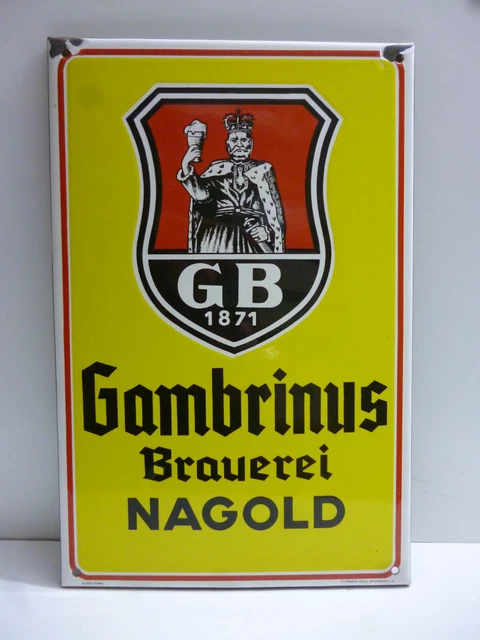 Gambrinus GAMBRINUS BRAUEREI NAGOLD Seit 1871 Original altes Emailschild 1950er ...