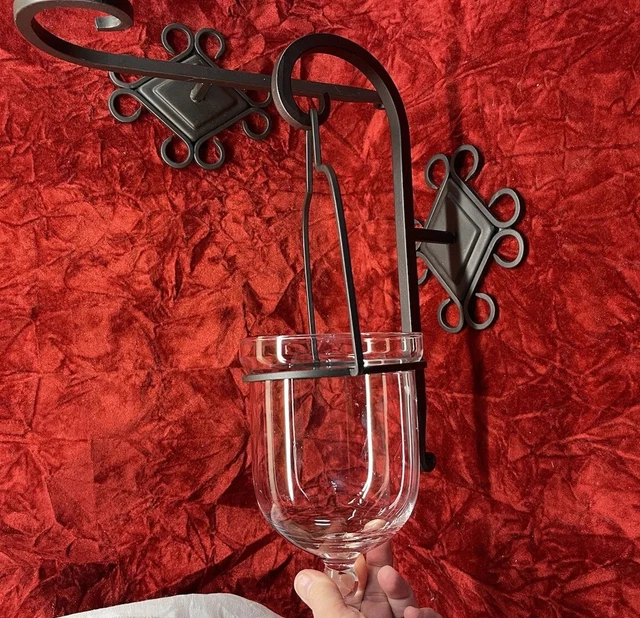 Iron and Glass Vertical Wall Hanging Candle Holder Sconce Wall Decor pair 13” t