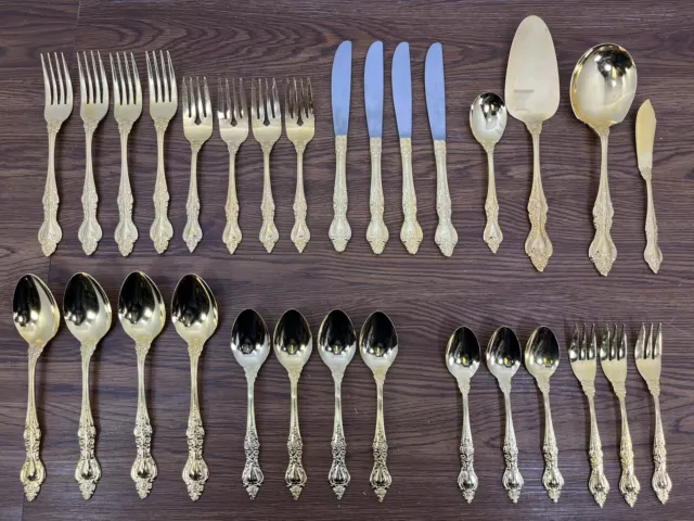 Vintage Royal Sealy Stainless Steel Flatware Gold Plated Japan 30 x Pieces