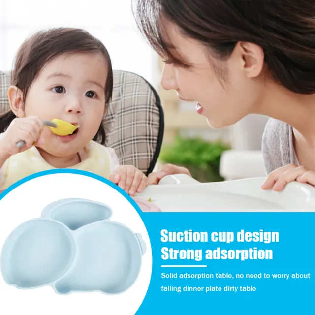 Cartoon Children Dishes Silicone Baby Feeding Dishes Baby Cutlery (Light Blue) 2