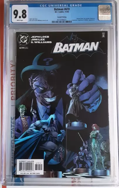BATMAN #619 CGC 9.8 HTF 2ND PRINT 1st Tommy HUSH ELLIOT IN COSTUME KEY JIM LEE