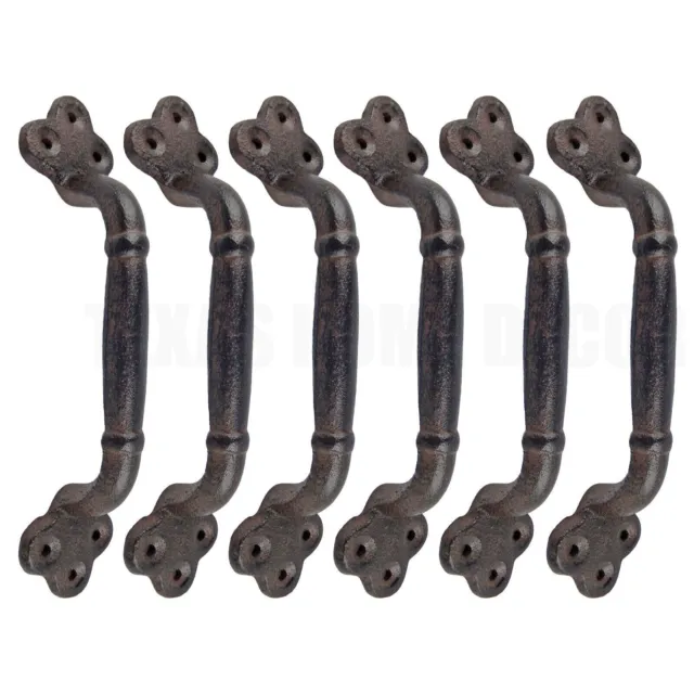 6 Large Cast Iron Door Handles Rustic Heavy Duty Garden Gate Shed Barn Pull 9 in