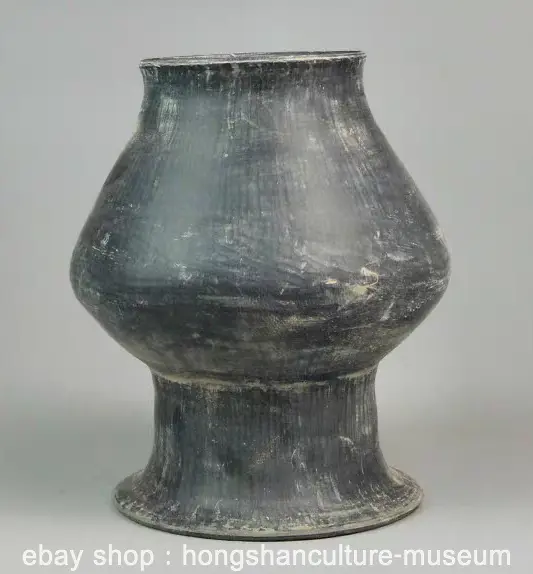 8.4" China Ancient Neolithic Majiayao Culture Black Pottery Pot Bottle Vase