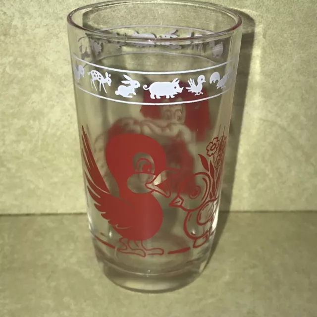 VINTAGE SWANKY SWIGS  Child's JUICE GLASS Red Elephant Bird