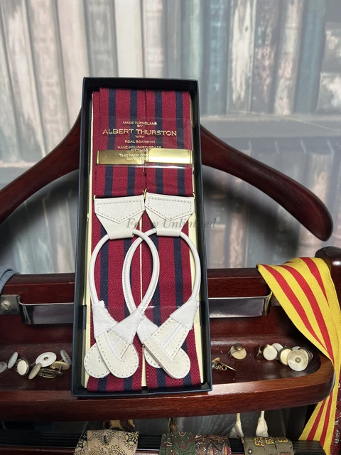 Albert Thurston Barathea bretelle/sospensioni con corridori in pelle di capra cuciti a mano. Na...