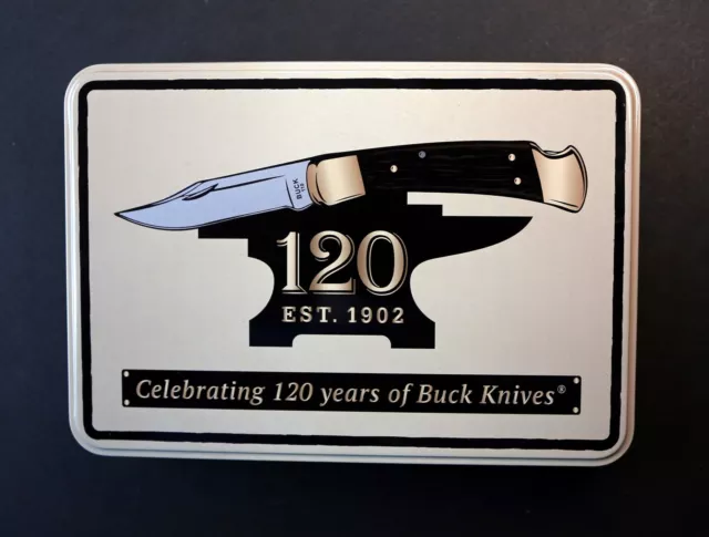 KNIFE, BUCK 110 Folding Hunter 120th Anniversary Tin , Commemorative Coin-New  $115.00 - PicClick
