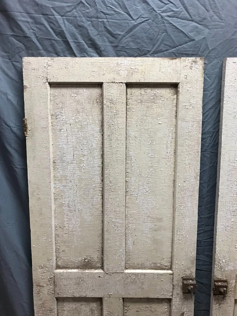 Pair Antique Wood 4 Panel Shabby White Cabinet Cupboard Doors VTG 21x60 188-23B 4