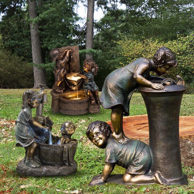 Skulptur Garten Ornamente Statue Junge und Mädchen Kinder küssen Outdoor-Dekor
