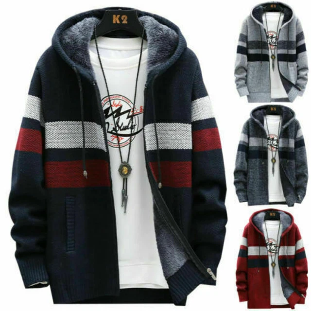 Mens Thick Zip Up Coat Fleece Fur Lined Hoodie Casual Warm Jacket Sweatshirt Top