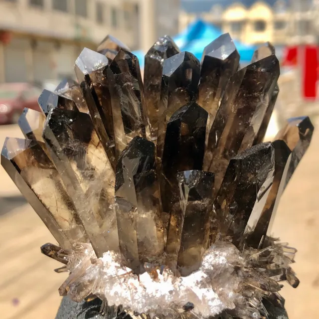 440g    New Find black Phantom Quartz Crystal Cluster Mineral Specimen Healing