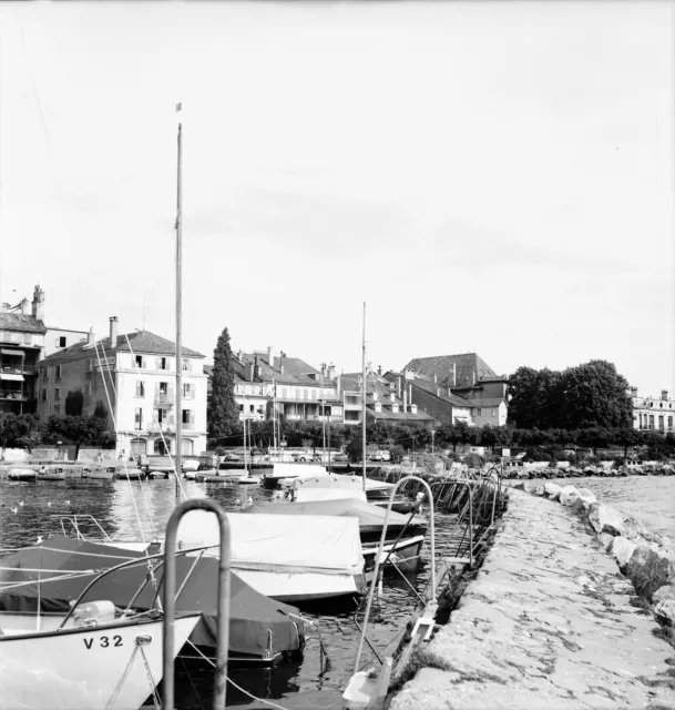 SUISSE c. 1960 - Bateaux Port Quai Maisons Morges - Négatif 6 x 6 - Sui 196