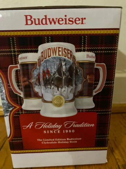 Budweiser 2021 Collectors Plaid Holiday Christmas Beer Stein & Mug NEW