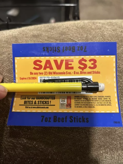 Lot of 5 $3 Off (2) Old Wisconsin 5 Oz. - 8 Oz. Bites And Sticks