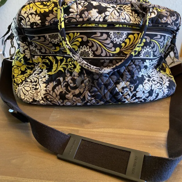 Vera Bradley Large Travel Duffel Bag Baroque Black Yellow Floral Quilt