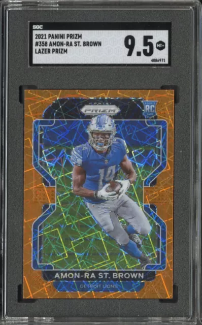 2021 Panini Prizm Amon Ra St Brown Orange Lazer Prizm SGC 9.5 Mt+ #358 RC Rookie