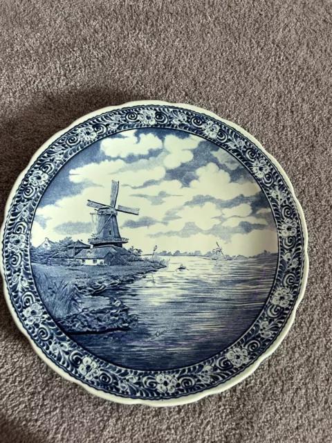 Large Holland Netherlands Dutch Blue Delft Plate Wall Hanging Serving Windmill