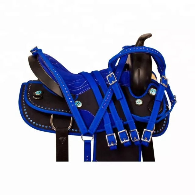 Synthetic Western Horse Saddle Barrel Racing Tack Blue  Size 8",10",12"