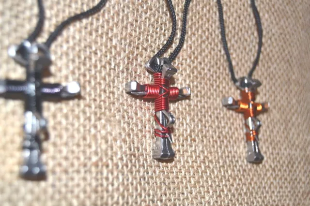 Horse Shoe Nail Cross 5 nails Crucifix smaller version various colors New item