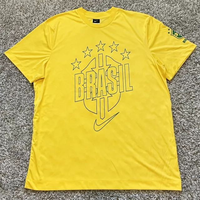 Nike CBF Brazil Brasil Soccer T-Shirt Mens 2XL Crew Neck Short Sleeve Yellow