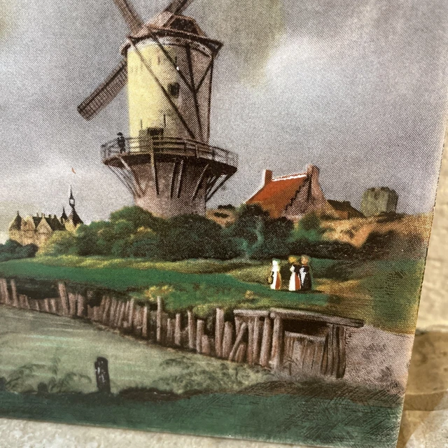 Vintage English Ceramic Trivet - Holland Landscape Windmill - 6" X 6" Tile EUC 3
