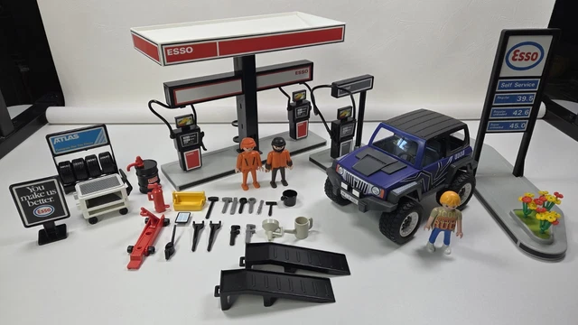 PLAYMOBIL ESSO GASOLINERA Mecánico Camión Jeep Figuras Accesorios - Main Image