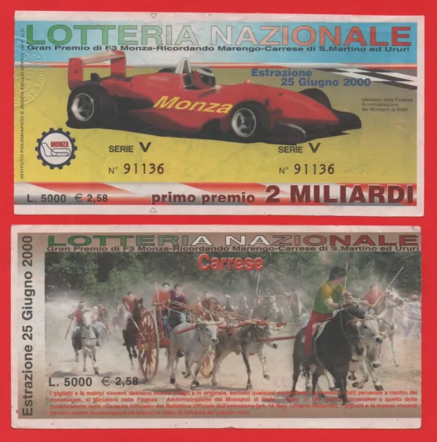 Lotteria Di Monza Anno 2000 Raro Biglietto Con Retro Carrese