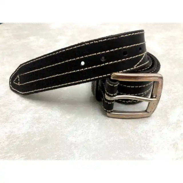 NWT Lucky Brand Men's Antiqued Retro Black Leather Belt 60s 70s Western - sz 34