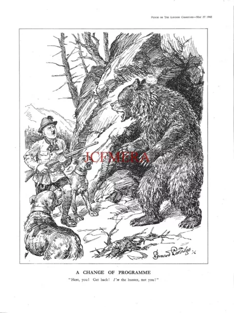 HITLER & the Russian Bear "Change of Programme" 1942 Punch Cartoon Print 700/14