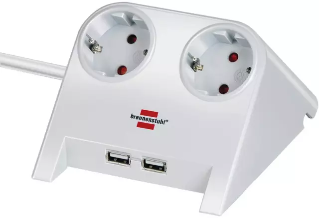 Brennenstuhl Desktop-Power 2-fach Steckdosenleiste Tischsteckdose 2 USB weiß