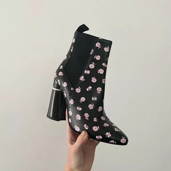 3.1 Phillip Lim Drum Floral Leather Chelsea Boot Black-Pink Size 36.5 $750