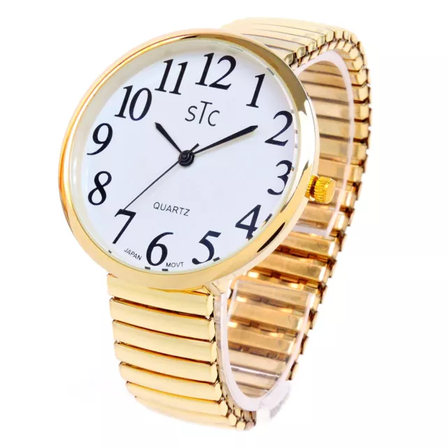 STC Super Large Size Round Face Stretch Band Easy to ReadStretch Band Watch