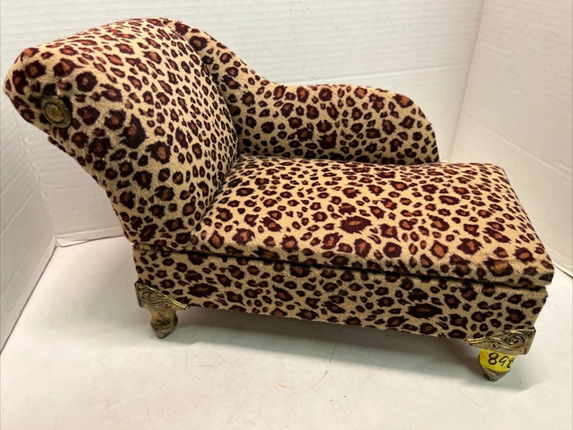Leopard Print Chaise Lounge Doll Furniture Jewelry Box Vintage