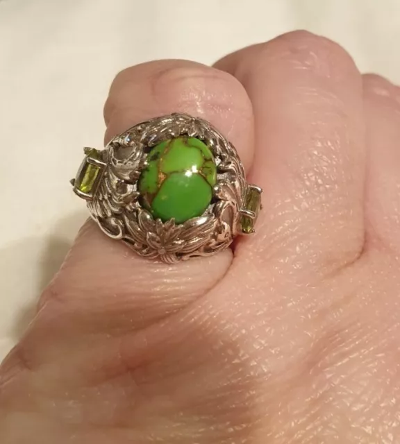 Sterling silver And Green Copper Turquoise Native American Indian Ring