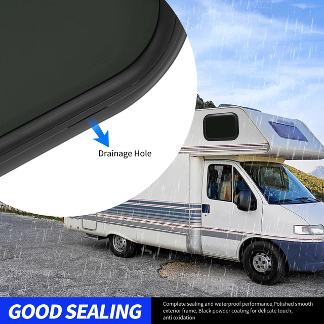 AGS RV WINDOW Black Round Corner Aluminum Alloy UV Protection Sturdy RV
