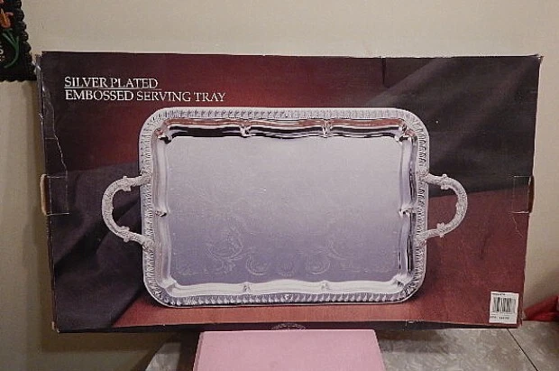 Godinger  Silver Plated Etched Serving Tray 23" x 13" LARGE TRAY NIB
