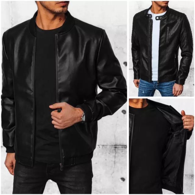 Herren Kunstlederjacke Übergangsjacke Lederjacke Bikerjacke Unifarben DSTREET