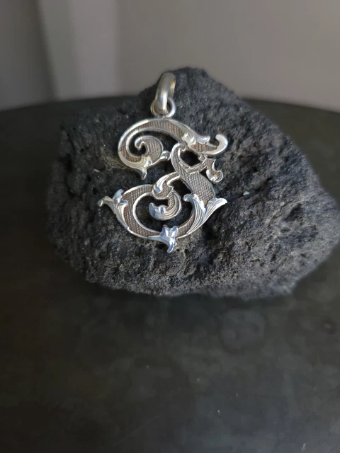 Vtg Mexico Silver F Letter Charm Monogram Ornate Etched Pendant Marked GT09 925