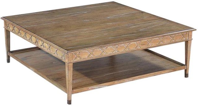 Cocktail Table Anna Square Solid Wood Beachwood Finish X-Shape Motif Brass Caps