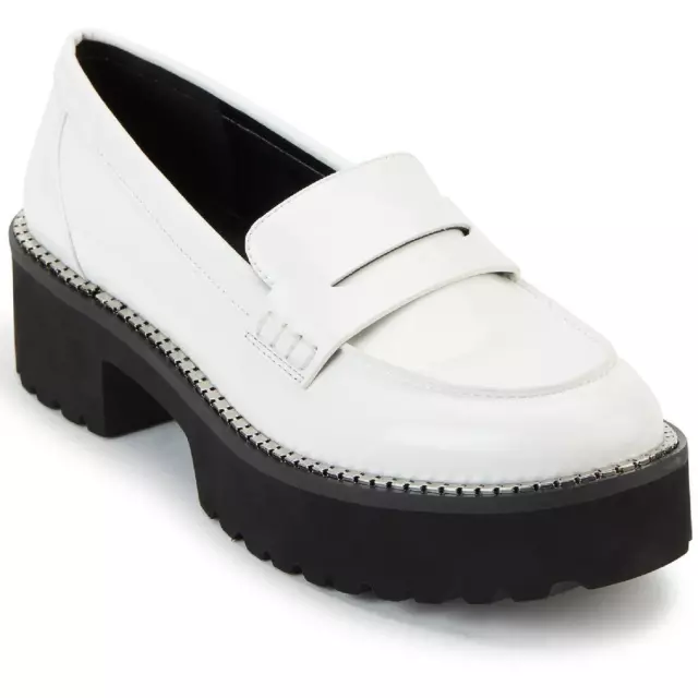 DKNY WOMENS ALZ White Patent Penny Loafers Shoes 9.5 Medium (B,M) BHFO ...