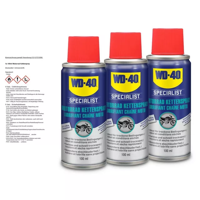 WD-40 SPECIALIST 3x 100 ml MOTORRAD KETTENSPRAY KETTENFETT MOTORBIKE 50565190