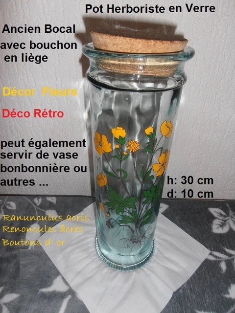 ANCIEN POT A Bonbons -Bocal D'epicerie En Verre Bouchon Verre Emerise